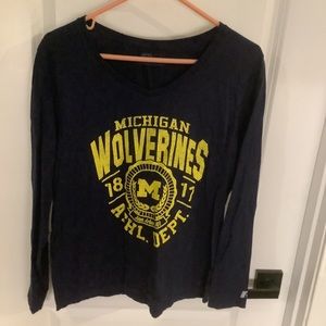 Michigan Wolverines Athl. Dept - Long Sleeve V-Neck Tee - Blue - Ladies Size L